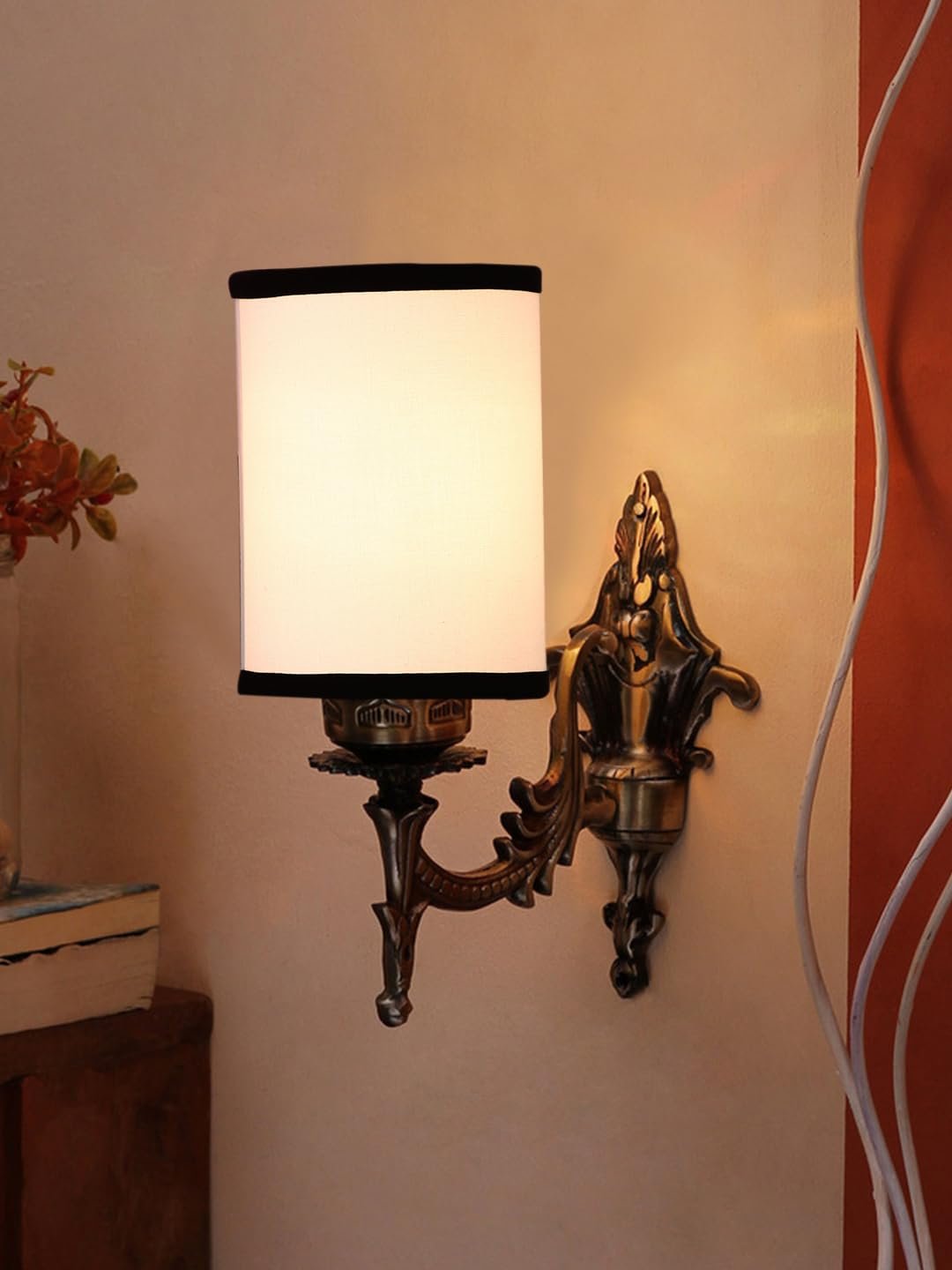 Antique Gold Wall Lamp for Office/Home/Gifting with Cotton White & Black Shade(8x4.25x11) Inches-112