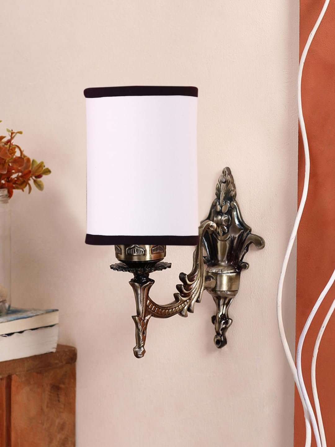 Antique Gold Wall Lamp for Office/Home/Gifting with Cotton White & Black Shade(8x4.25x11) Inches-112