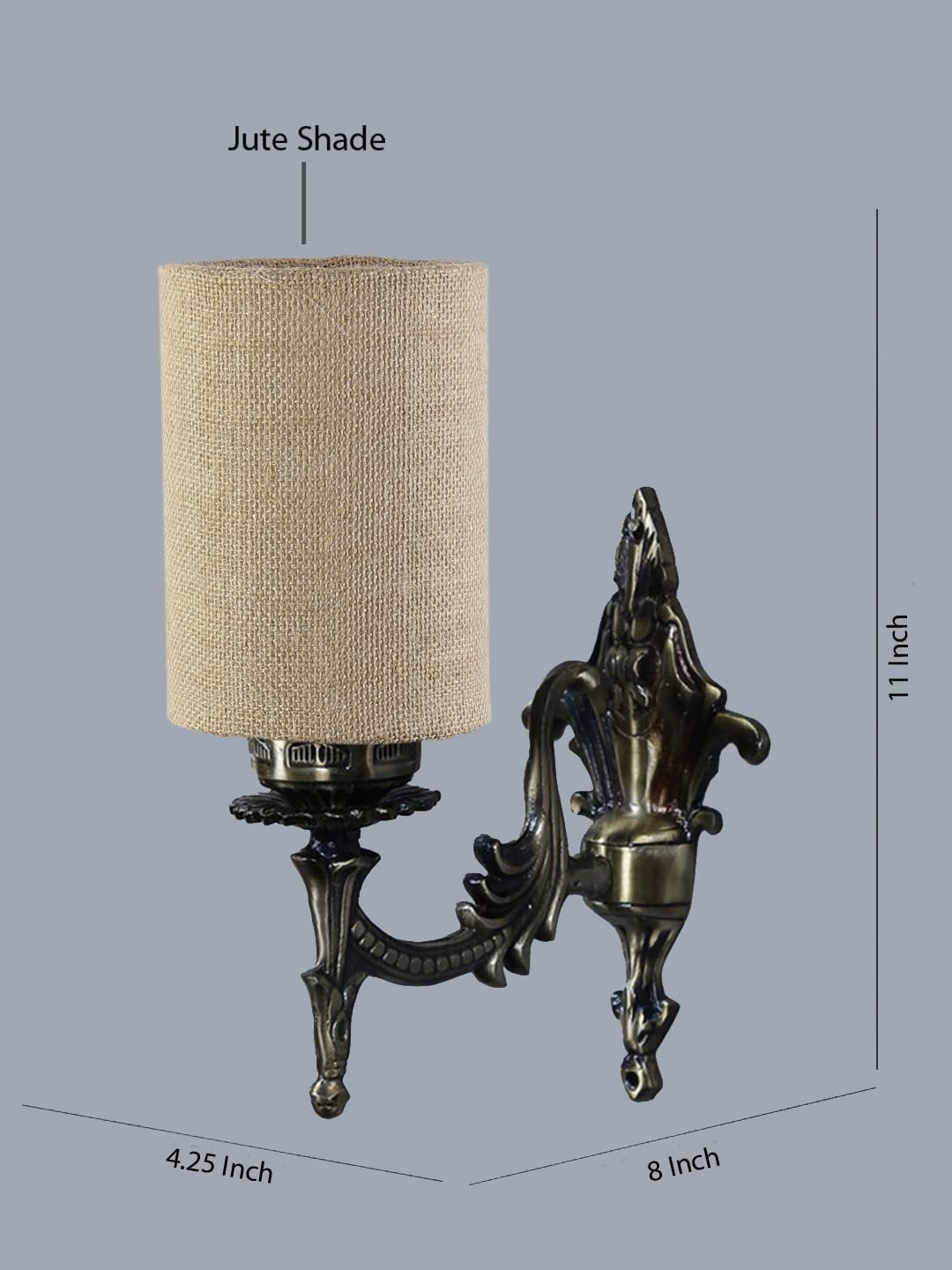 Antique Gold Wall Lamp for Office/Home/Gifting with Jute Beige Shade(8x4.25x11) Inches