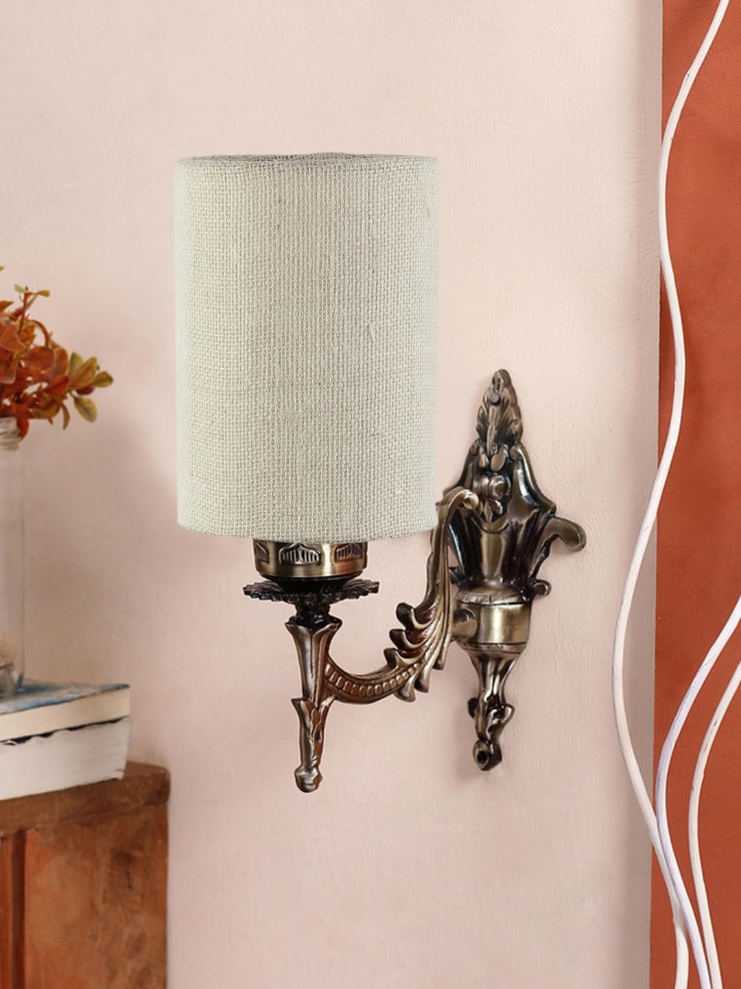 Antique Gold Wall Lamp for Office/Home/Gifting with Jute White Shade(8x4.25x11) Inches
