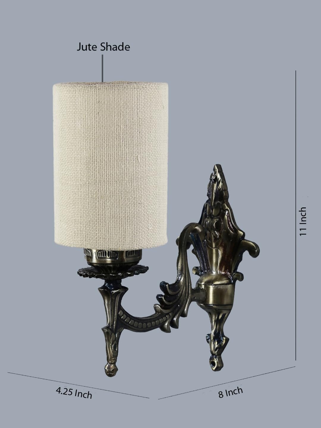 Antique Gold Wall Lamp for Office/Home/Gifting with Jute White Shade(8x4.25x11) Inches