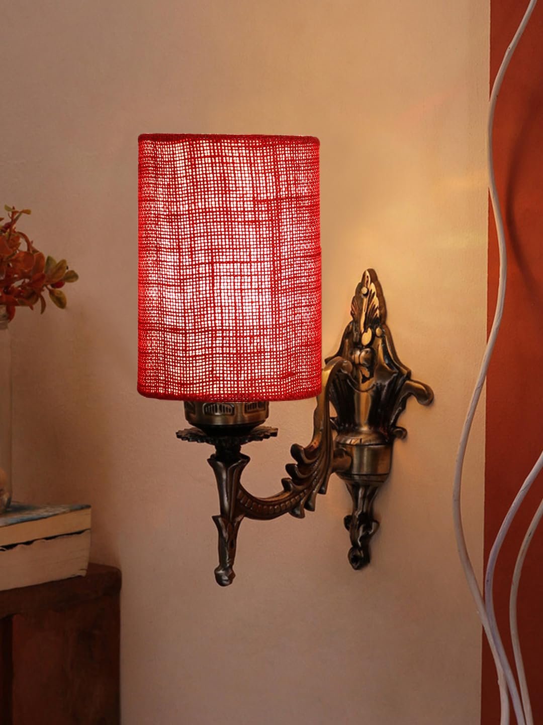 Antique Gold Wall Lamp for Office/Home/Gifting with Jute Maroon Shade(8x4.25x11) Inches