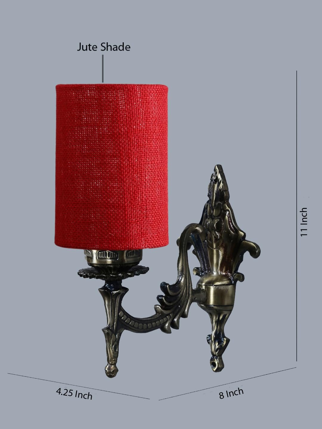 Antique Gold Wall Lamp for Office/Home/Gifting with Jute Maroon Shade(8x4.25x11) Inches