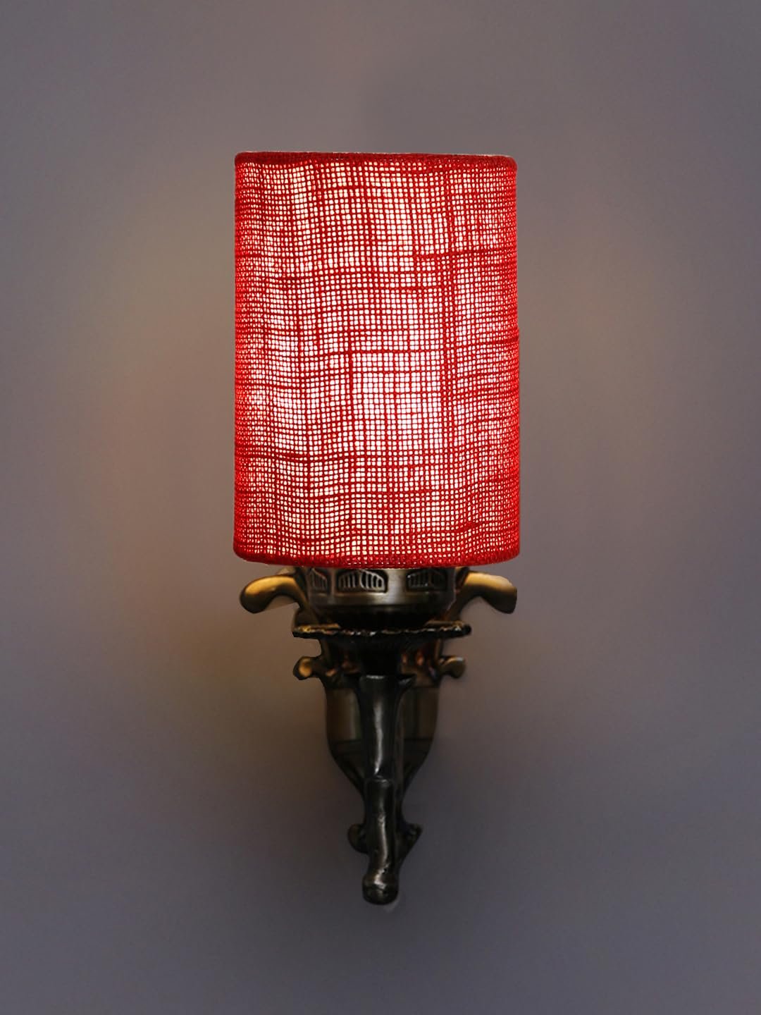 Antique Gold Wall Lamp for Office/Home/Gifting with Jute Maroon Shade(8x4.25x11) Inches