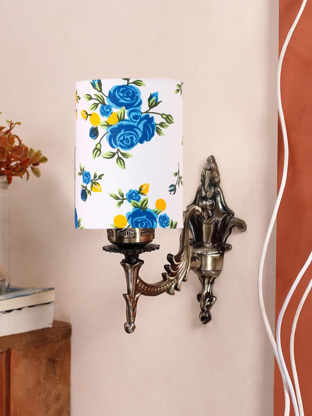 Antique Gold Wall Lamp for Office/Home/Gifting with Cotton Printed Shade(8x4.25x11) Inches -118