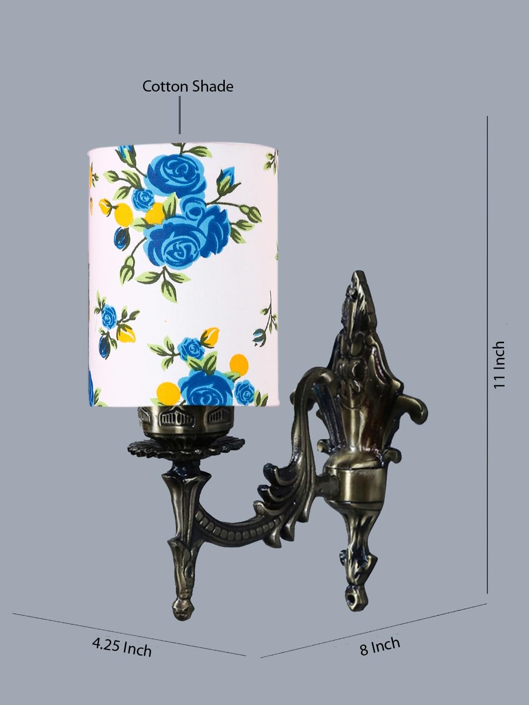 Antique Gold Wall Lamp for Office/Home/Gifting with Cotton Printed Shade(8x4.25x11) Inches -118