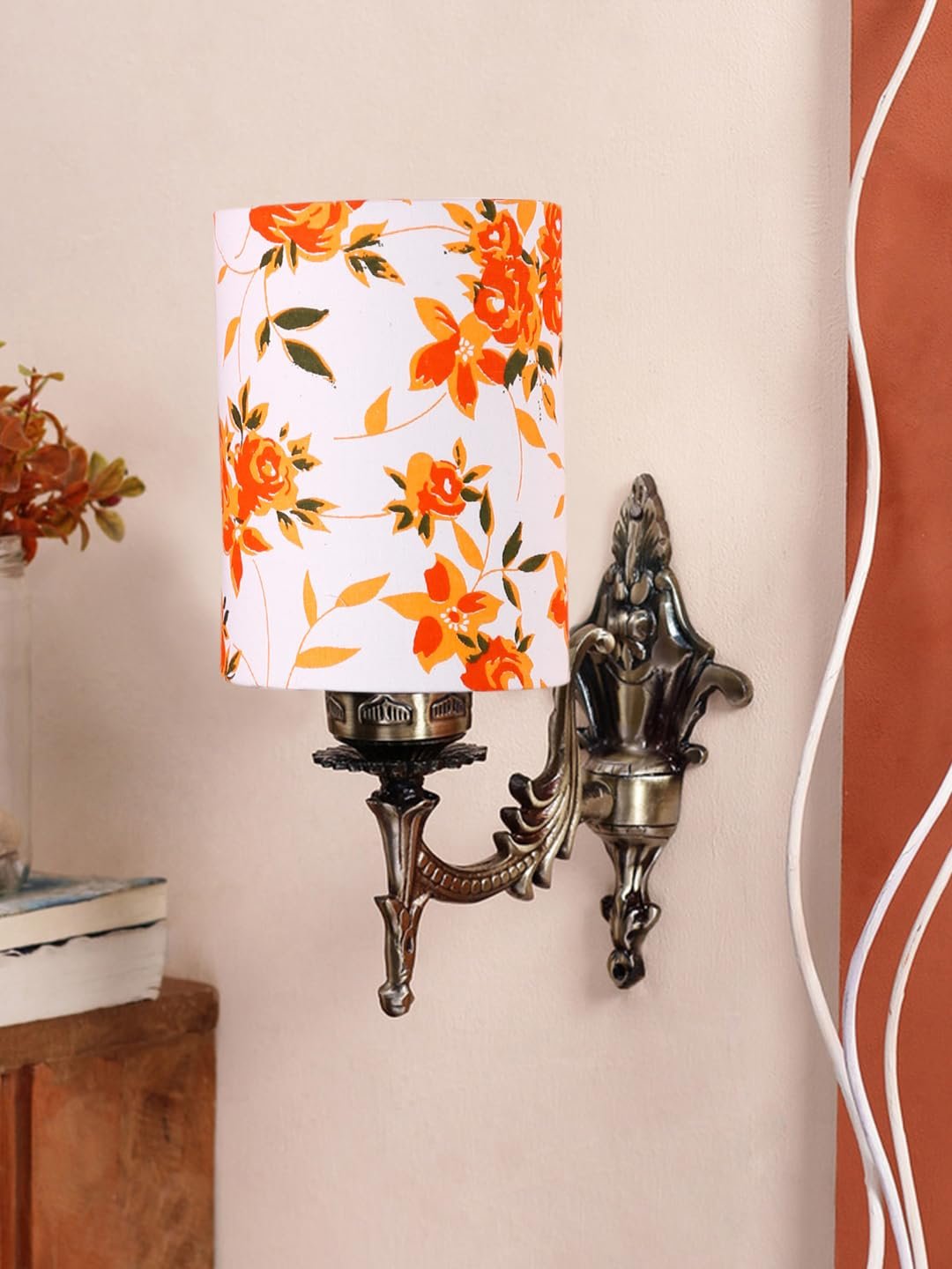 Antique Gold Wall Lamp for Office/Home/Gifting with Cotton Printed Shade(8x4.25x11) Inches -119