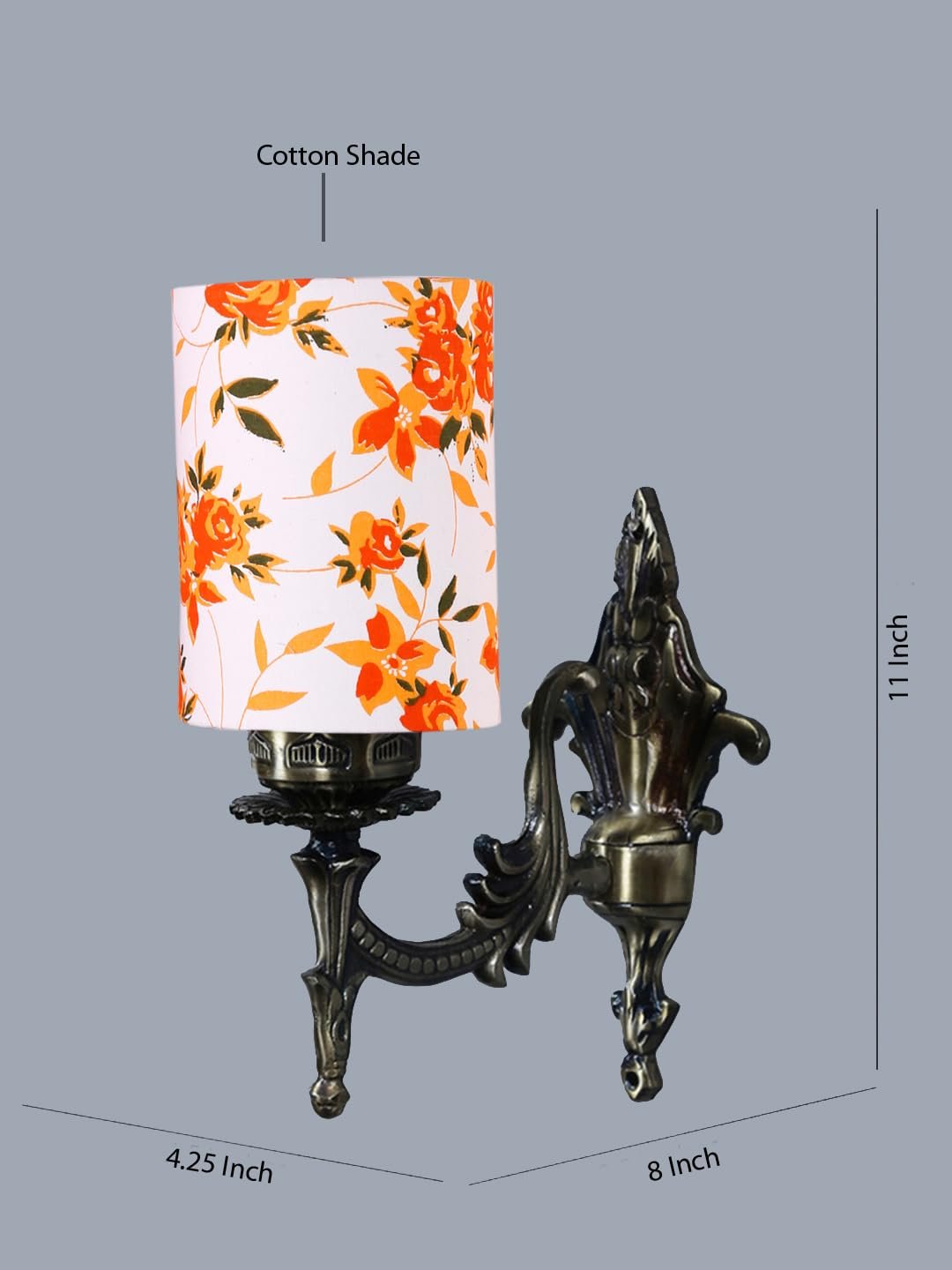 Antique Gold Wall Lamp for Office/Home/Gifting with Cotton Printed Shade(8x4.25x11) Inches -119