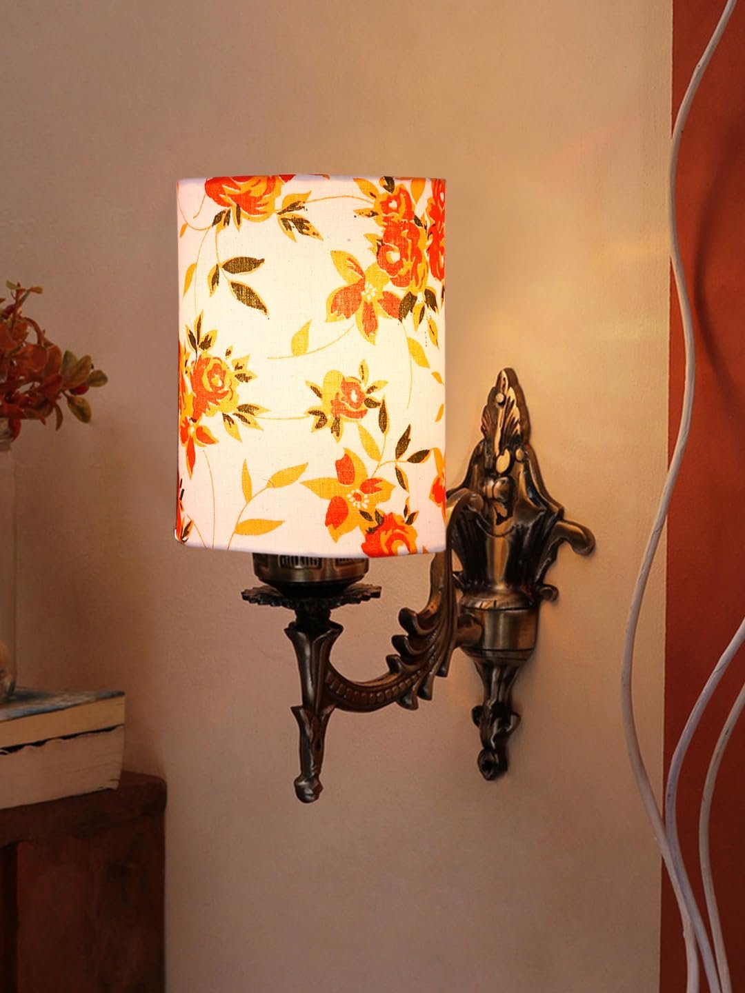 Antique Gold Wall Lamp for Office/Home/Gifting with Cotton Printed Shade(8x4.25x11) Inches -119