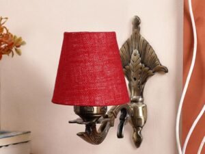 Antique Gold Wall Lamp for Office/Home/Gifting with Jute conical Maroon Shade(7×5.5×9.25) Inches -11