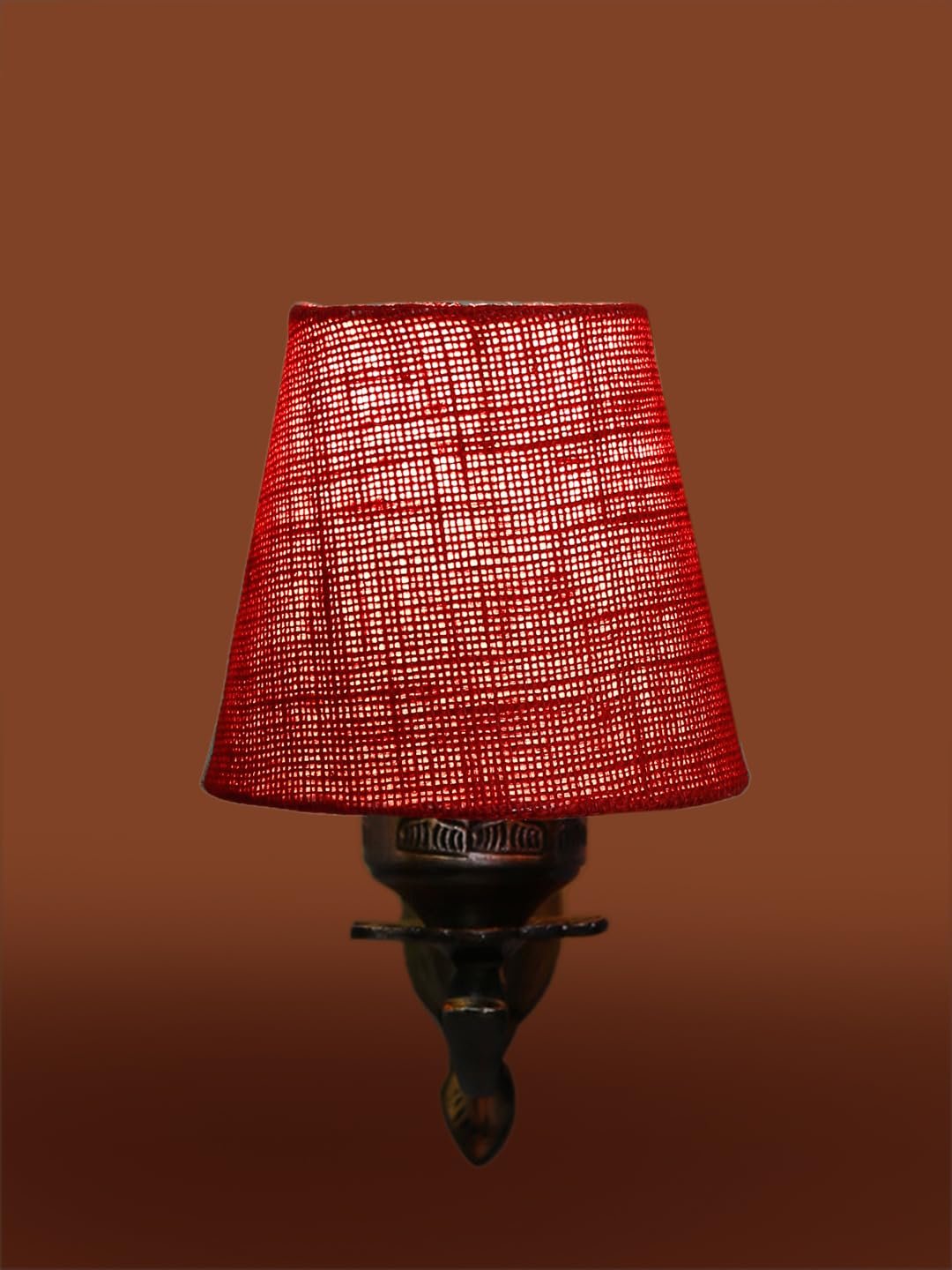 Antique Gold Wall Lamp for Office/Home/Gifting with Jute conical Maroon Shade(7x5.5x9.25) Inches -11