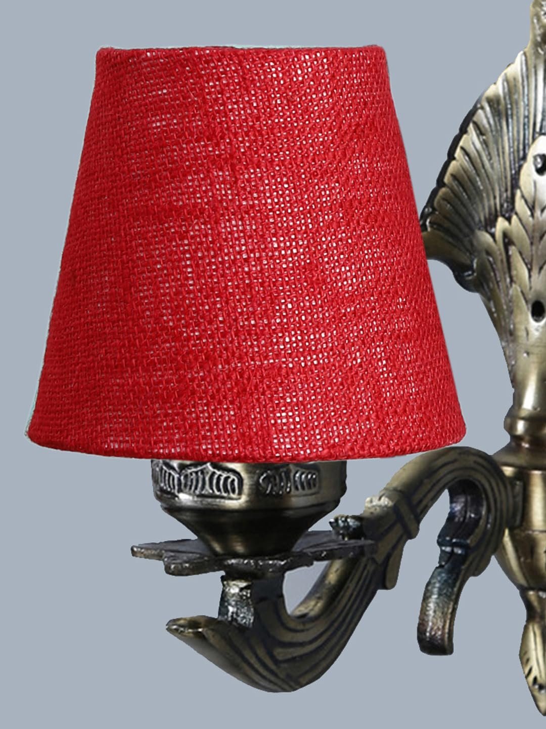 Antique Gold Wall Lamp for Office/Home/Gifting with Jute conical Maroon Shade(7x5.5x9.25) Inches -11