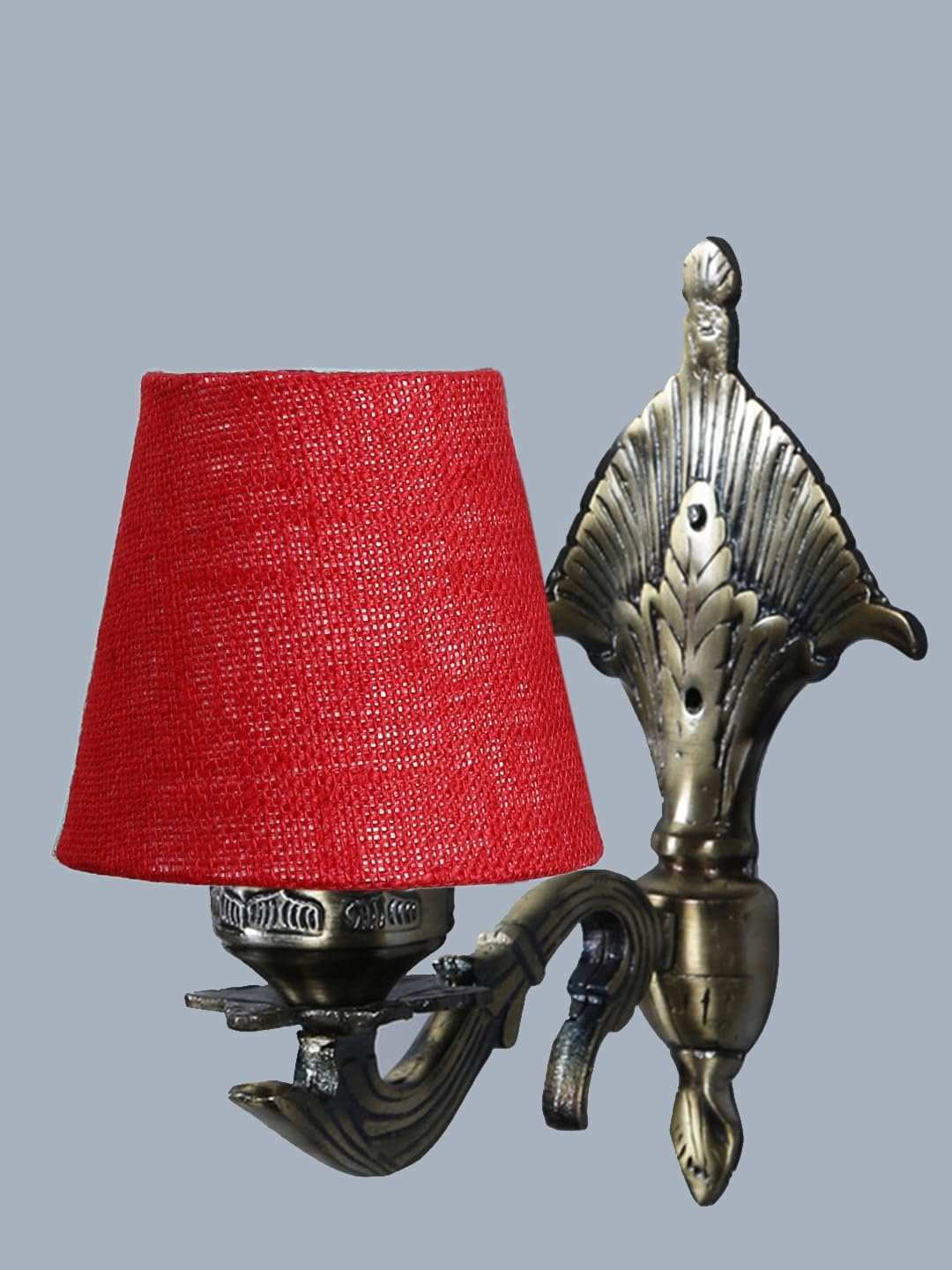 Antique Gold Wall Lamp for Office/Home/Gifting with Jute conical Maroon Shade(7x5.5x9.25) Inches -11