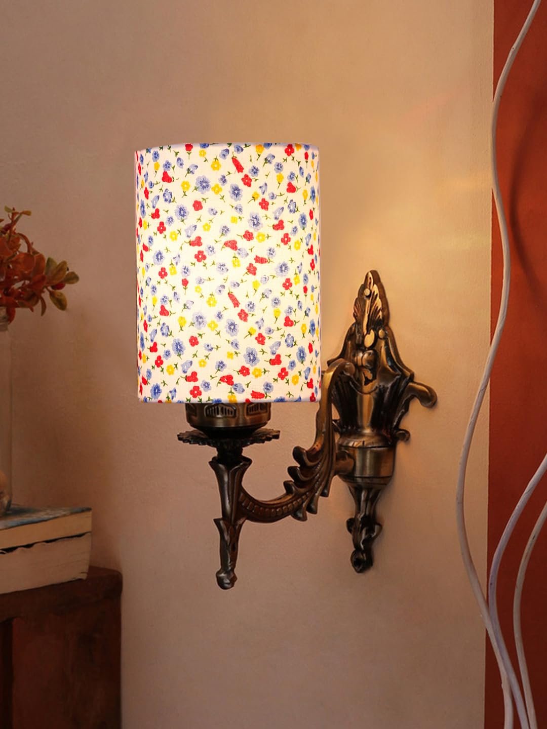 Antique Gold Wall Lamp for Office/Home/Gifting with Cotton Printed Shade(8x4.25x11) Inches -120