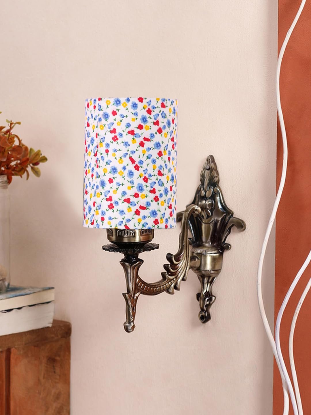 Antique Gold Wall Lamp for Office/Home/Gifting with Cotton Printed Shade(8x4.25x11) Inches -120