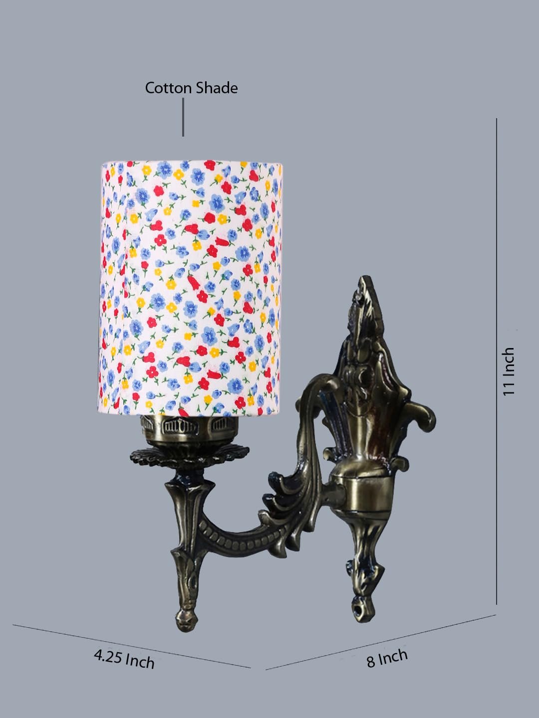 Antique Gold Wall Lamp for Office/Home/Gifting with Cotton Printed Shade(8x4.25x11) Inches -120