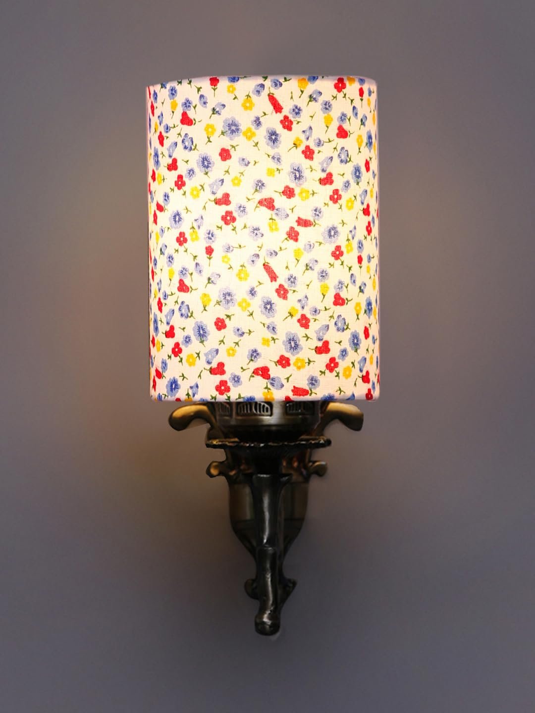 Antique Gold Wall Lamp for Office/Home/Gifting with Cotton Printed Shade(8x4.25x11) Inches -120