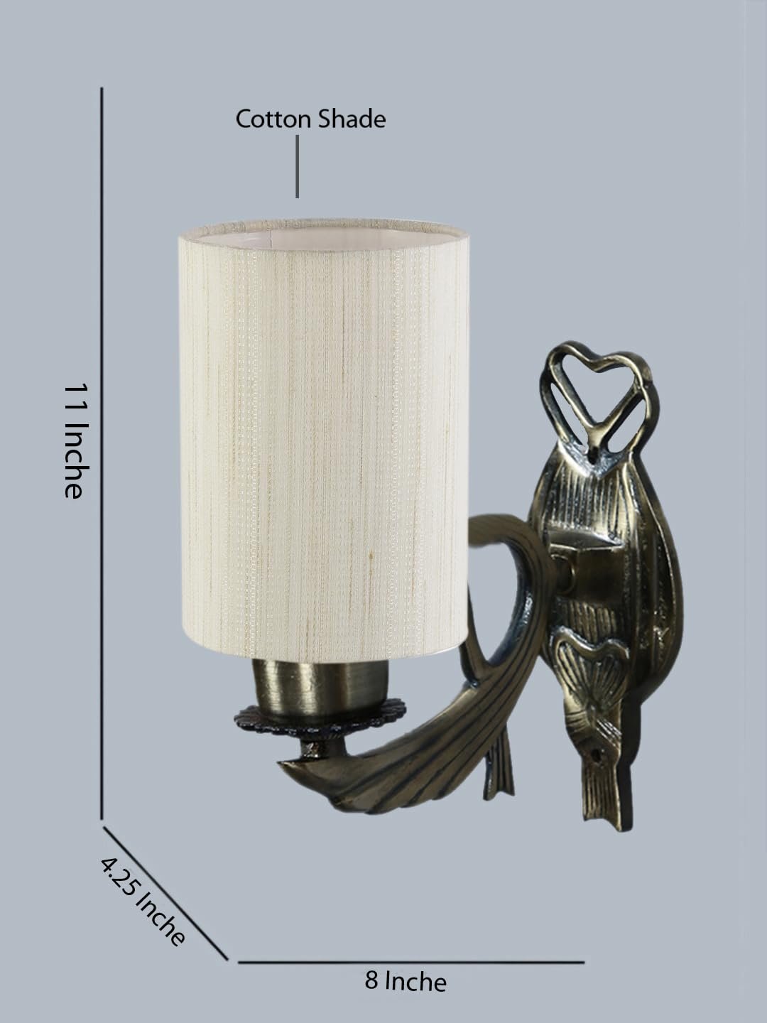 Antique Gold Wall Lamp for Office/Home/Gifting with Cotton Off-White Shade(8x4.25x11) Inches -121