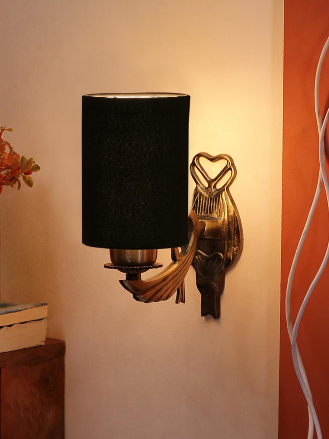 Antique Gold Wall Lamp for Office/Home/Gifting with Cotton Black Shade(8x4.25x11) Inches -122