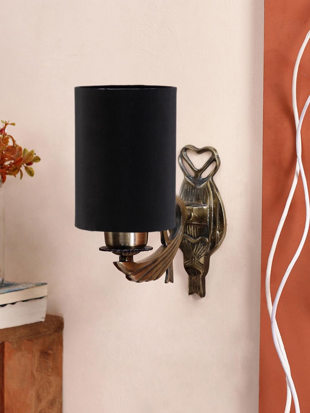 Antique Gold Wall Lamp for Office/Home/Gifting with Cotton Black Shade(8x4.25x11) Inches -122