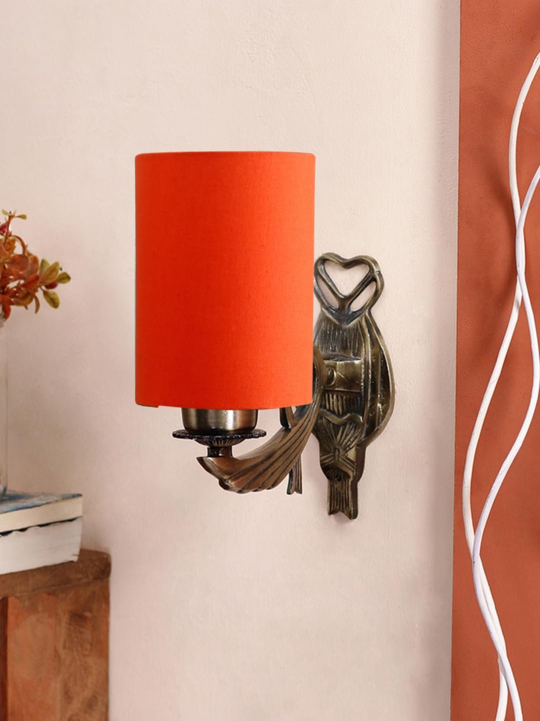 Antique Gold Wall Lamp for Office/Home/Gifting with Cotton Orange Shade(8x4.25x11) Inches -124