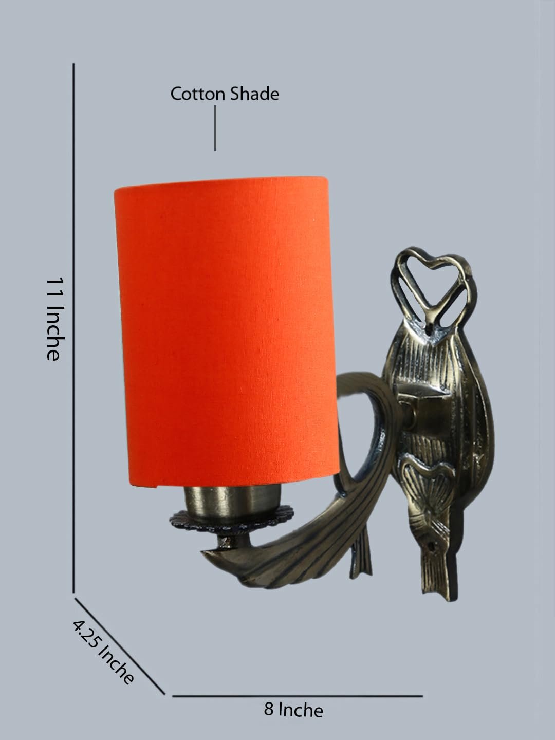 Antique Gold Wall Lamp for Office/Home/Gifting with Cotton Orange Shade(8x4.25x11) Inches -124