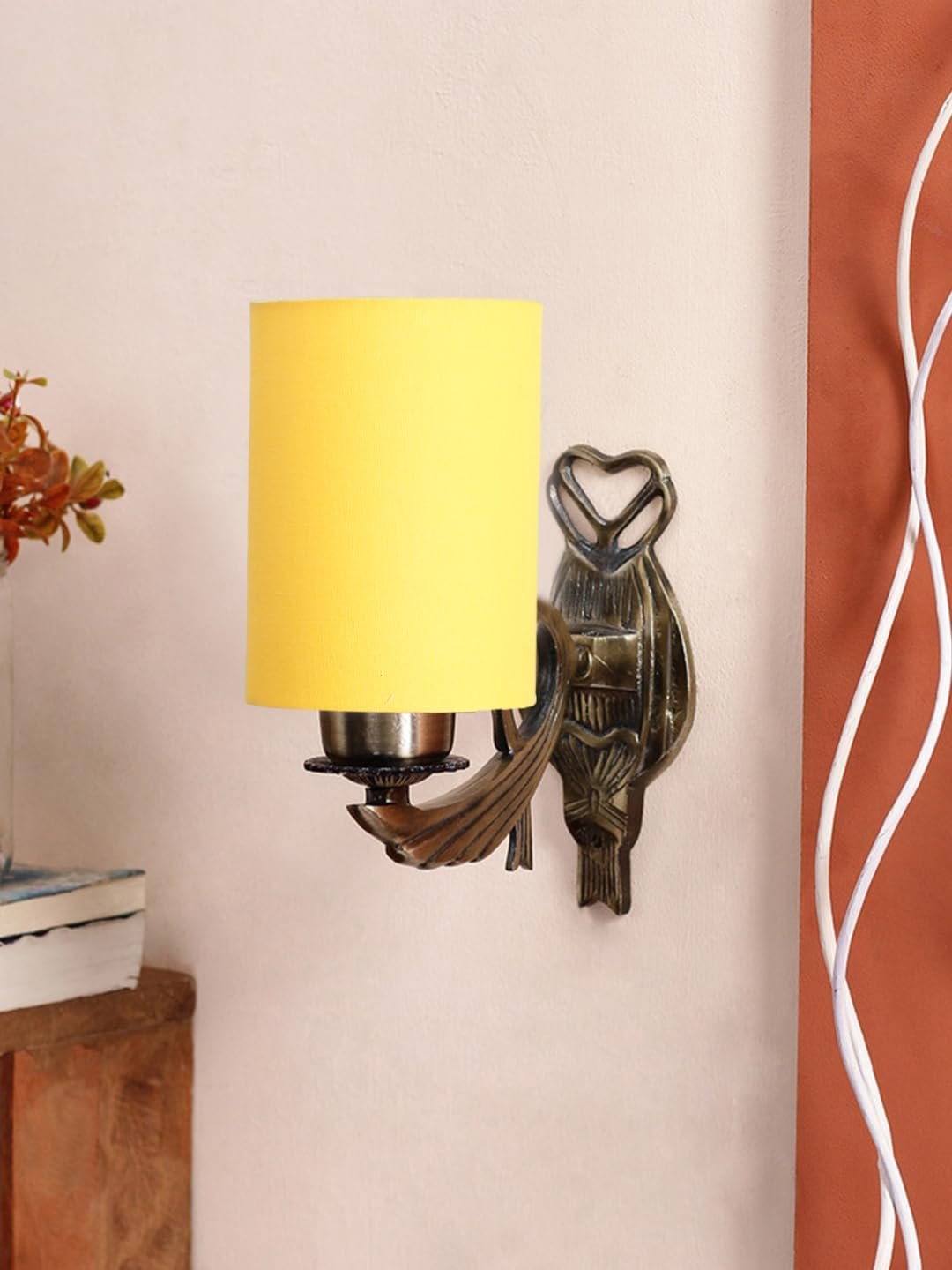 Antique Gold Wall Lamp for Office/Home/Gifting with Cotton Yellow Shade(8x4.25x11) Inches -125
