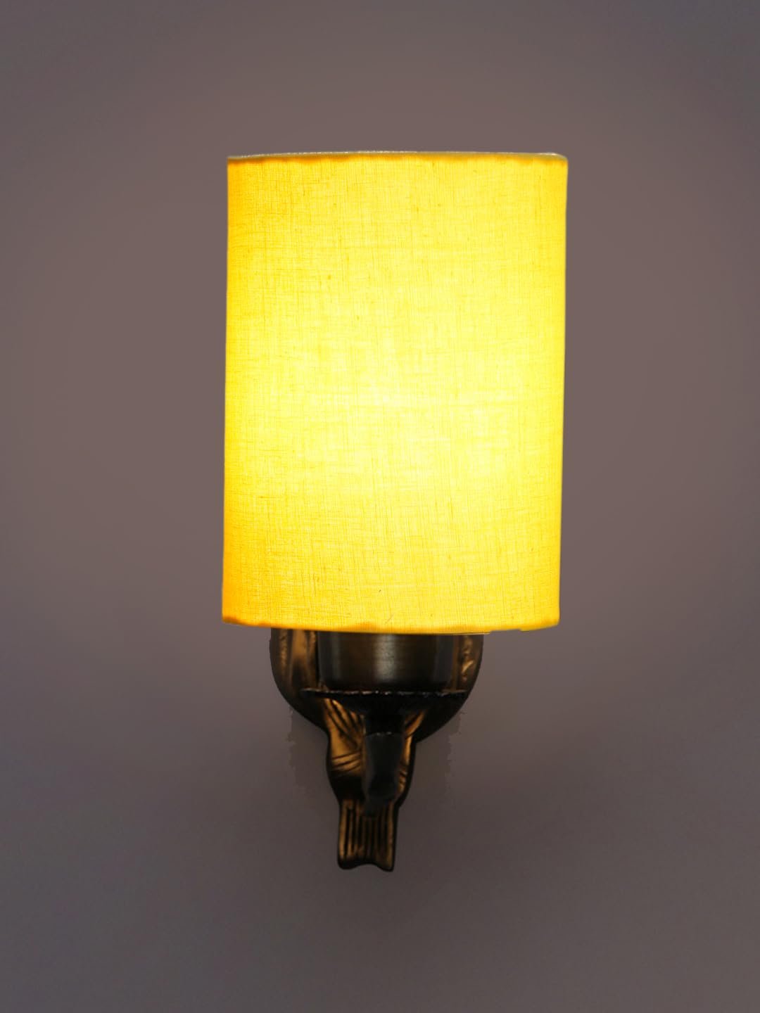 Antique Gold Wall Lamp for Office/Home/Gifting with Cotton Yellow Shade(8x4.25x11) Inches -125