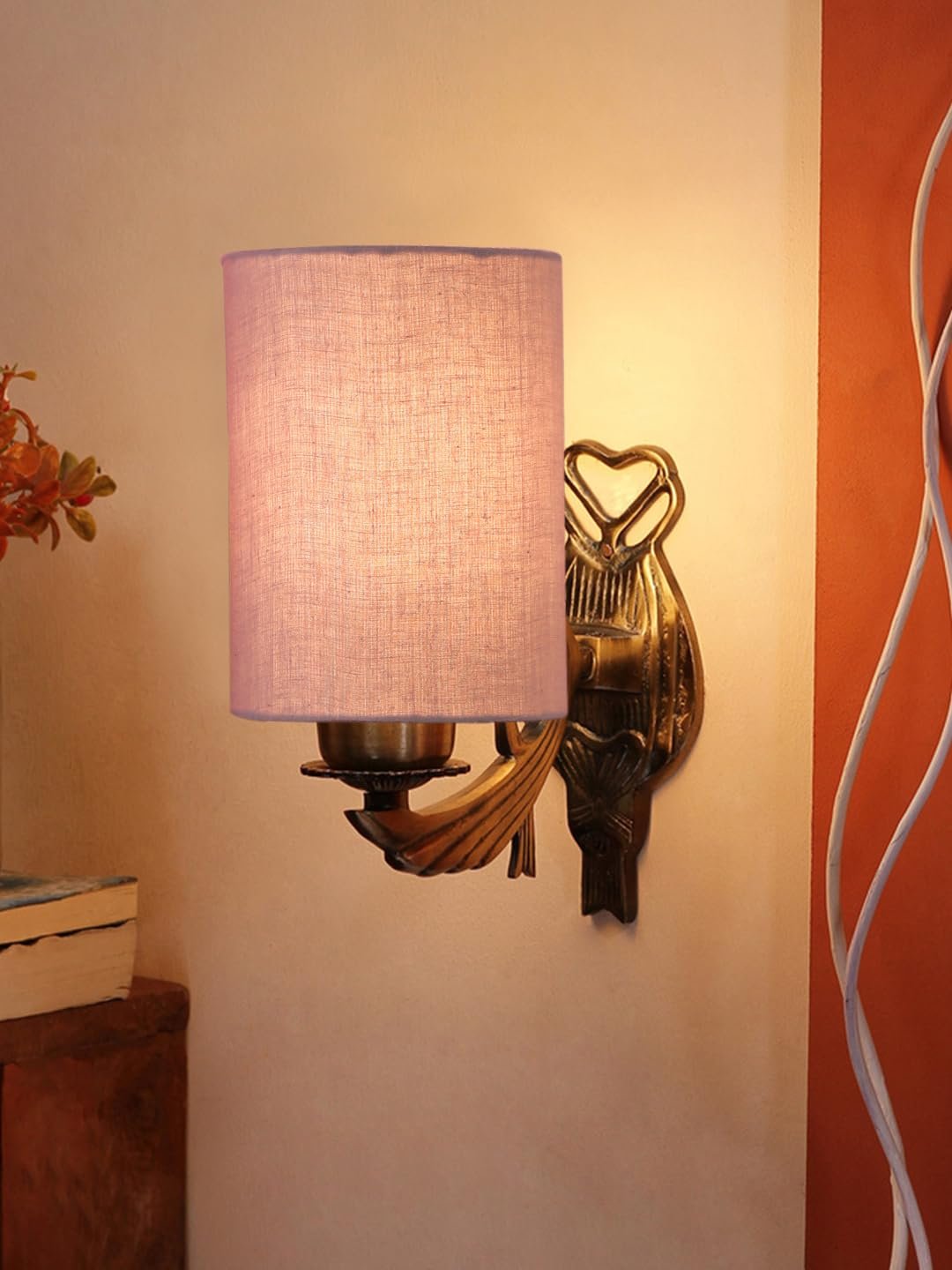Antique Gold Wall Lamp for Office/Home/Gifting with Cotton Grey Shade(8x4.25x11) Inches -126
