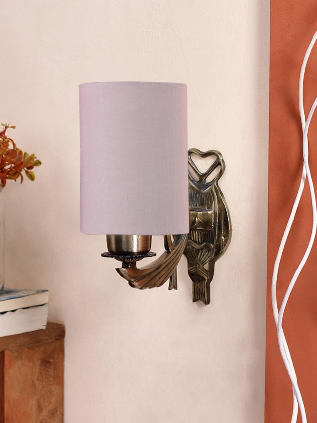 Antique Gold Wall Lamp for Office/Home/Gifting with Cotton Grey Shade(8x4.25x11) Inches -126
