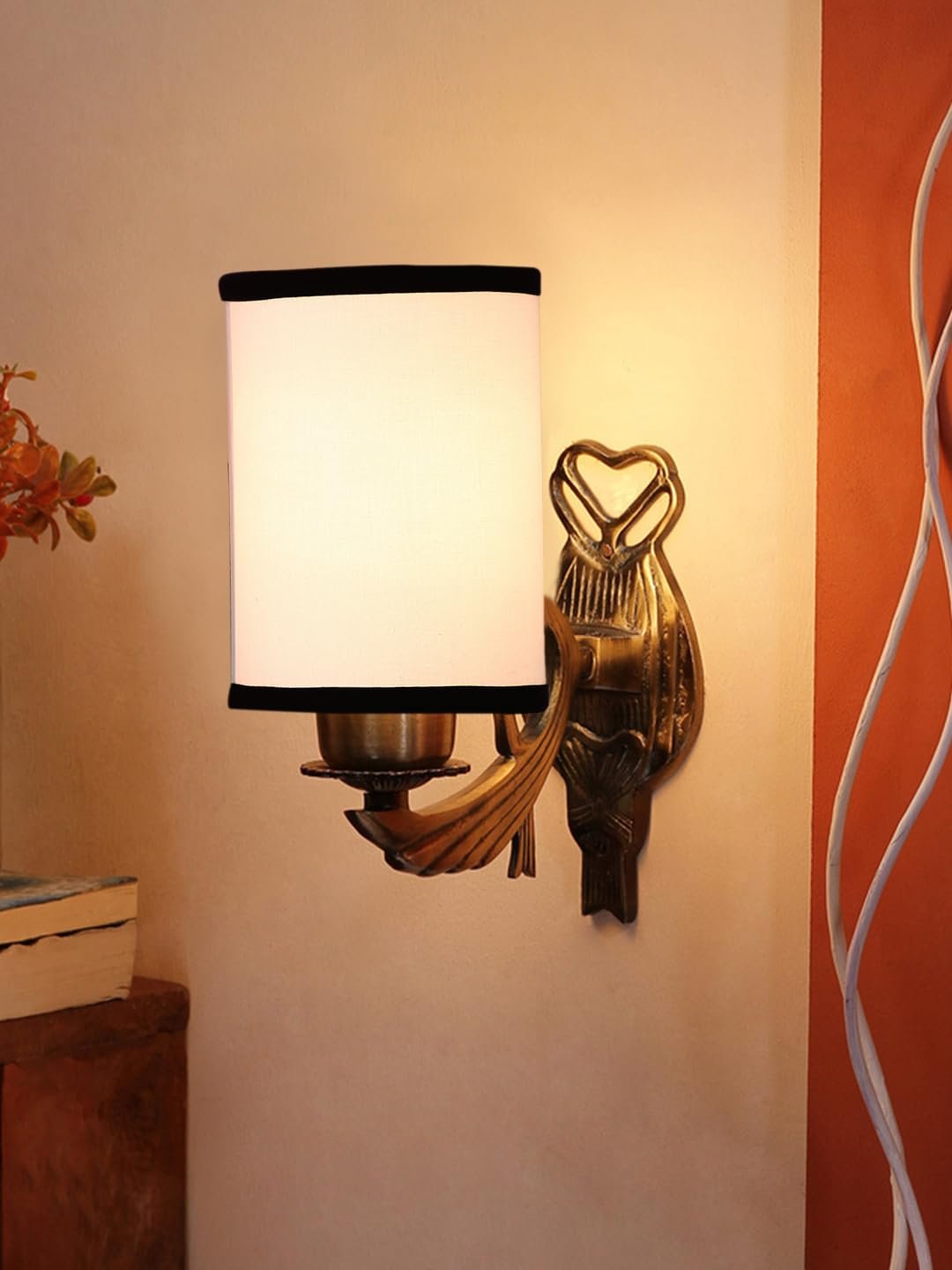 Antique Gold Wall Lamp for Office/Home/Gifting with Cotton White & Black Shade(8x4.25x11) Inches -127