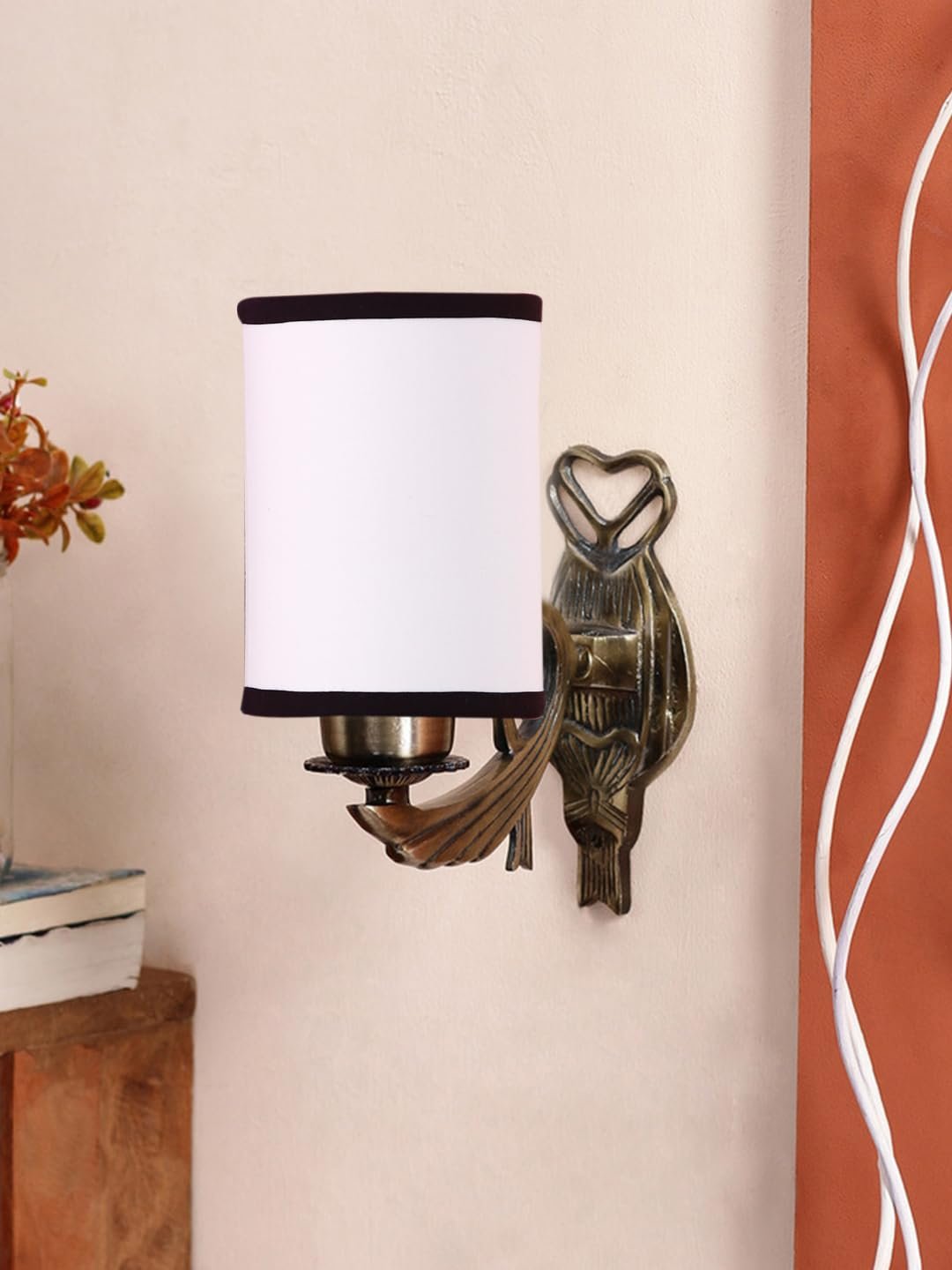 Antique Gold Wall Lamp for Office/Home/Gifting with Cotton White & Black Shade(8x4.25x11) Inches -127