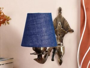 Antique Gold Wall Lamp for Office/Home/Gifting with Jute conical Blue Shade(7×5.5×9.25) Inches -13
