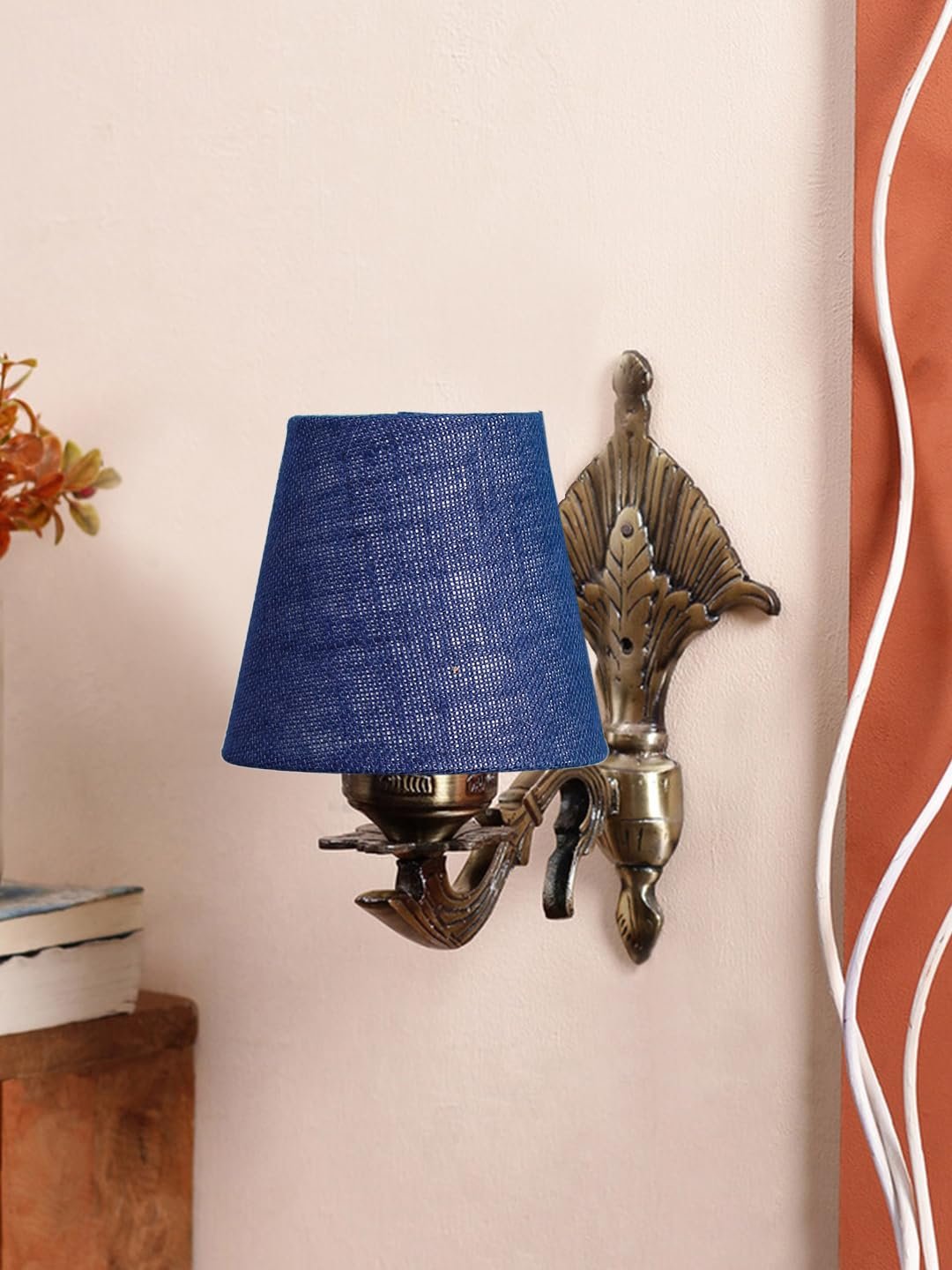 Antique Gold Wall Lamp for Office/Home/Gifting with Jute conical Blue Shade(7x5.5x9.25) Inches -13