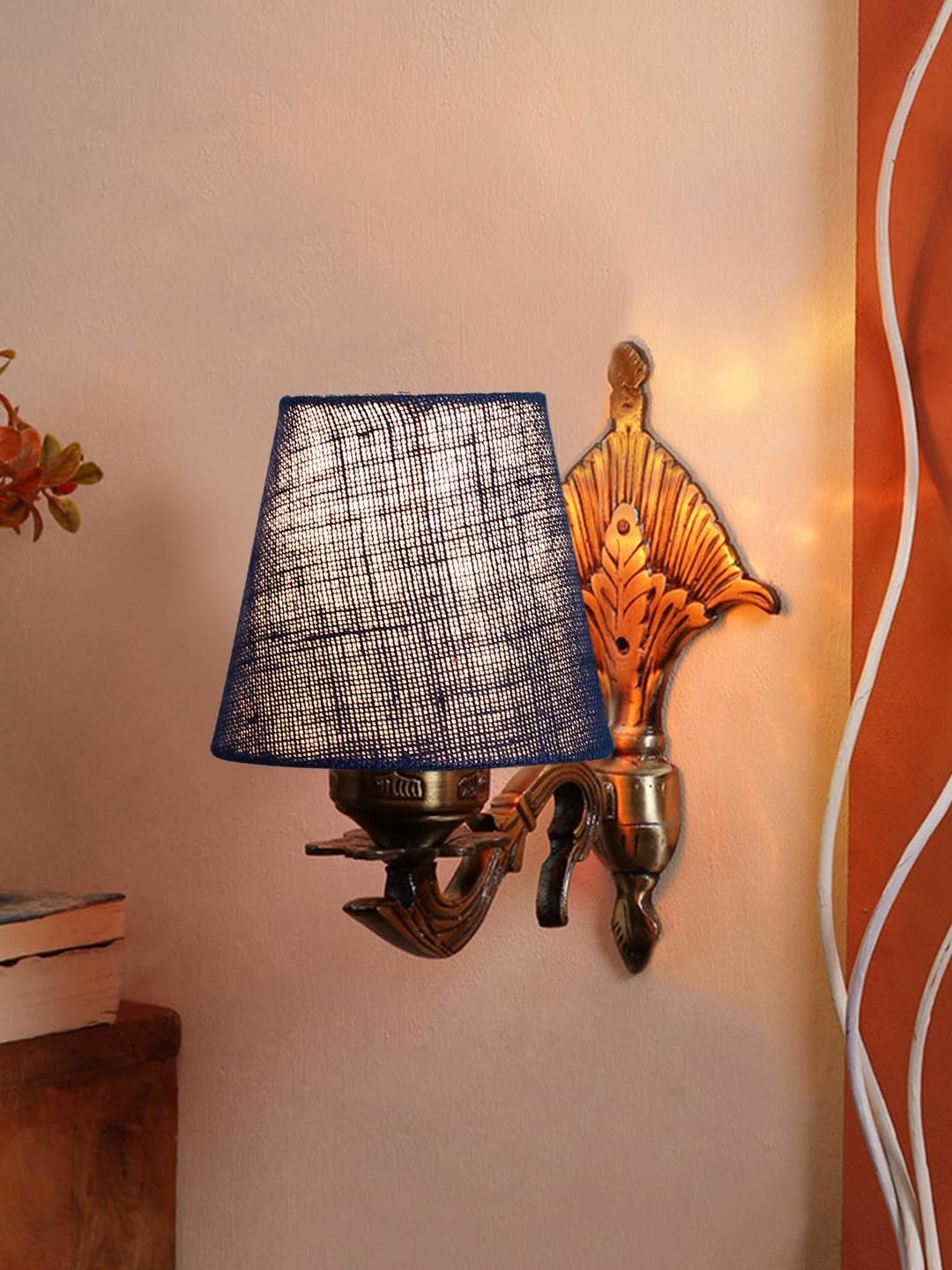 Antique Gold Wall Lamp for Office/Home/Gifting with Jute conical Blue Shade(7x5.5x9.25) Inches -13