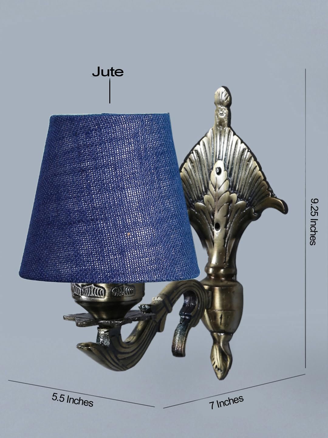 Antique Gold Wall Lamp for Office/Home/Gifting with Jute conical Blue Shade(7x5.5x9.25) Inches -13