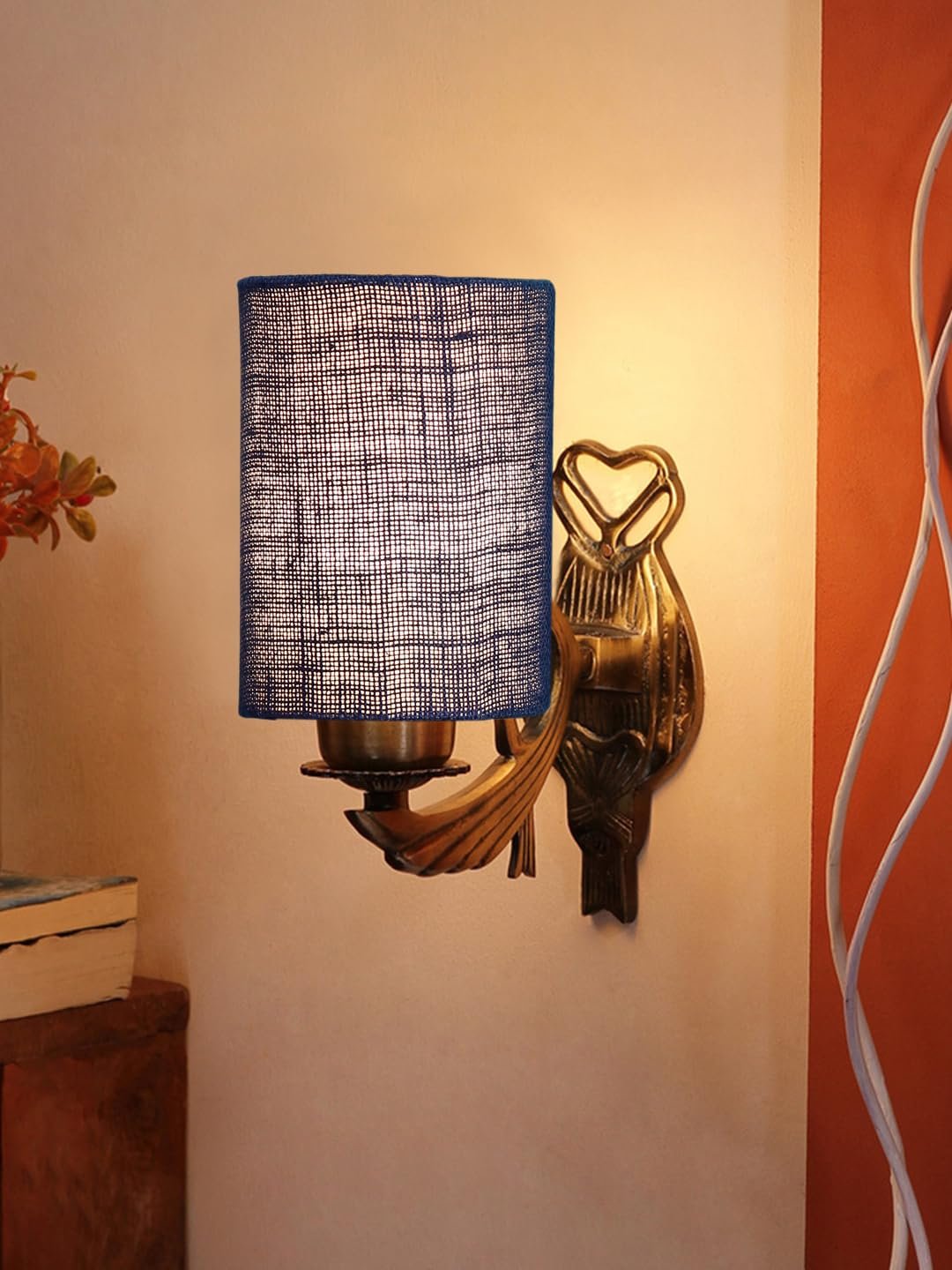 Antique Gold Wall Lamp for Office/Home/Gifting with Jute Blue Shade(8x4.25x11) Inches -132