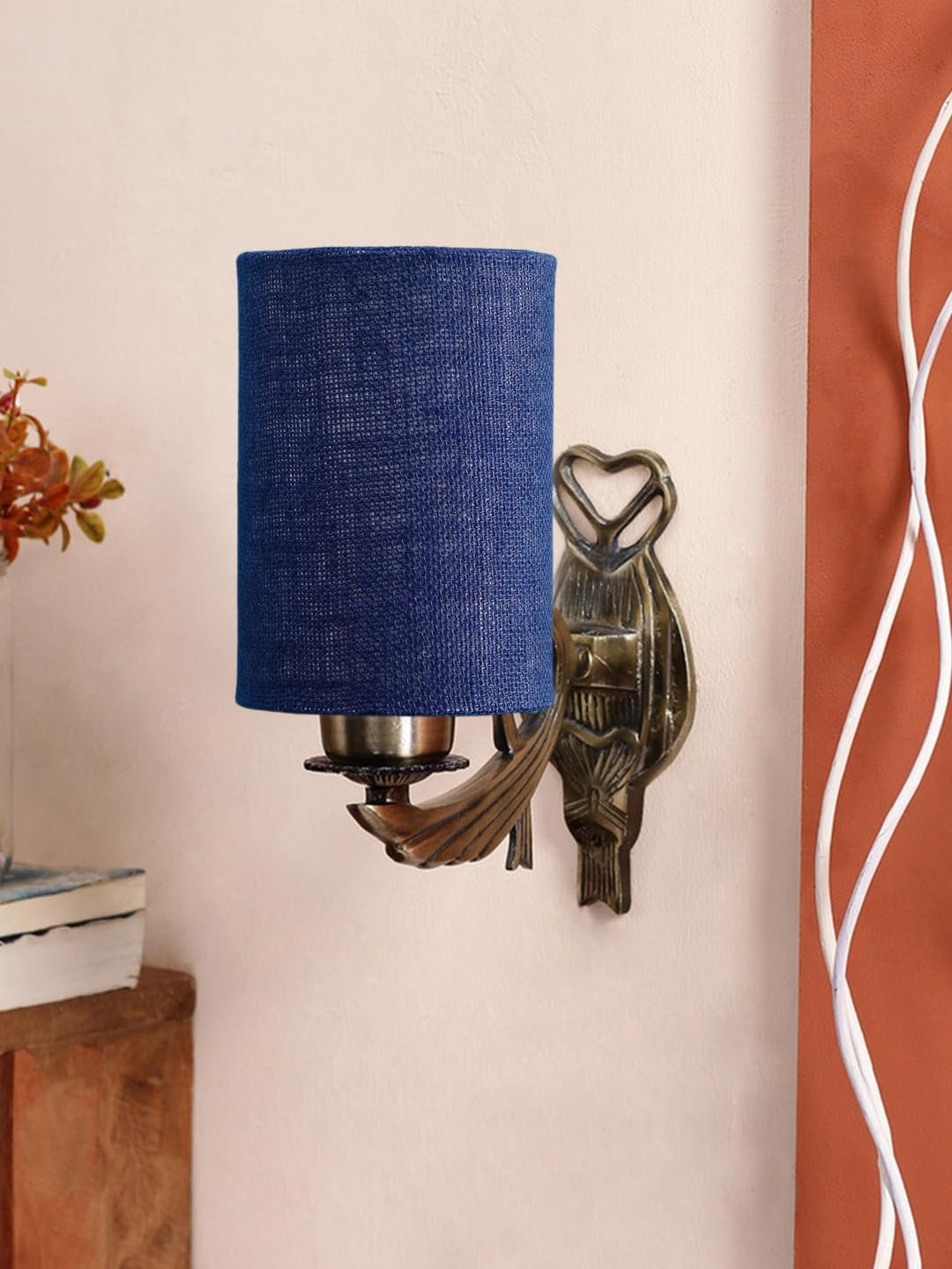 Antique Gold Wall Lamp for Office/Home/Gifting with Jute Blue Shade(8x4.25x11) Inches -132