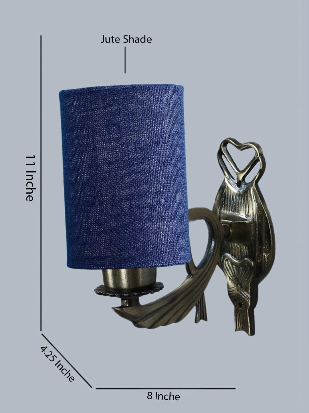 Antique Gold Wall Lamp for Office/Home/Gifting with Jute Blue Shade(8x4.25x11) Inches -132