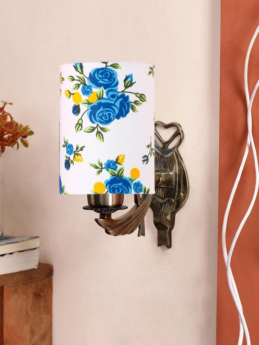 Antique Gold Wall Lamp for Office/Home/Gifting with Cotton Printed Shade(8x4.25x11) Inches -133