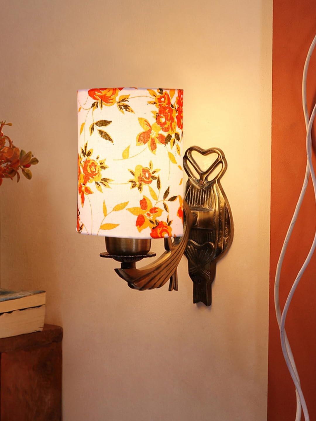 Antique Gold Wall Lamp for Office/Home/Gifting with Cotton Printed Shade(8x4.25x11) Inches -134