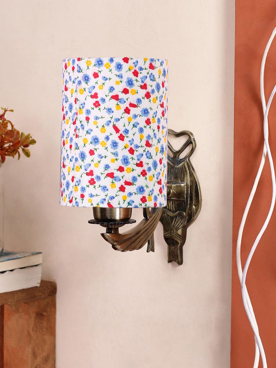 Antique Gold Wall Lamp for Office/Home/Gifting with Cotton Printed Shade(8x4.25x11) Inches -135