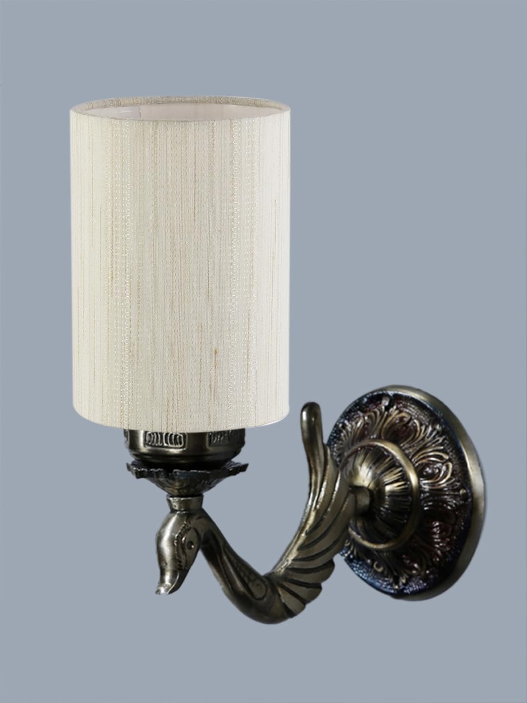Antique Gold Wall Lamp for Office/Home/Gifting with Cotton Off-White Shade(8x4.25x11) Inches