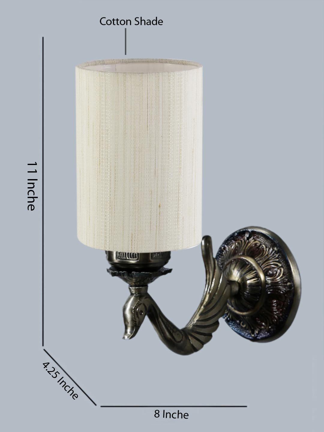 Antique Gold Wall Lamp for Office/Home/Gifting with Cotton Off-White Shade(8x4.25x11) Inches