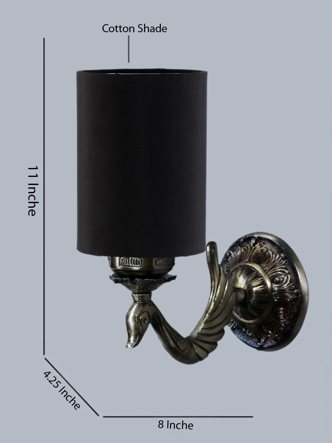 Antique Gold Wall Lamp for Office/Home/Gifting with Cotton Black Shade(8x4.25x11) Inches
