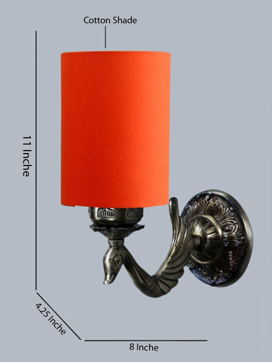 Antique Gold Wall Lamp for Office/Home/Gifting with Cotton Orange Shade(8x4.25x11) Inches