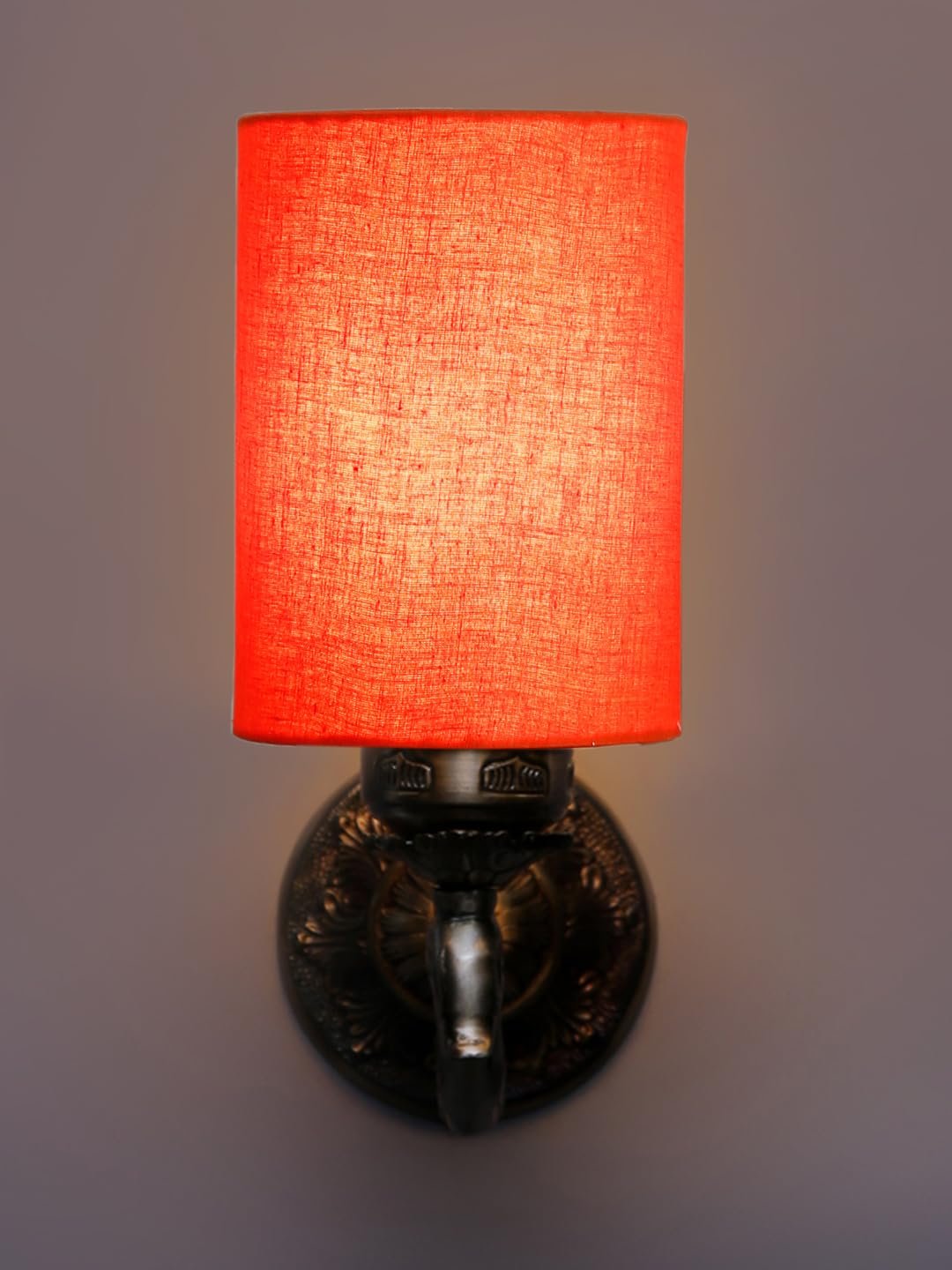 Antique Gold Wall Lamp for Office/Home/Gifting with Cotton Orange Shade(8x4.25x11) Inches