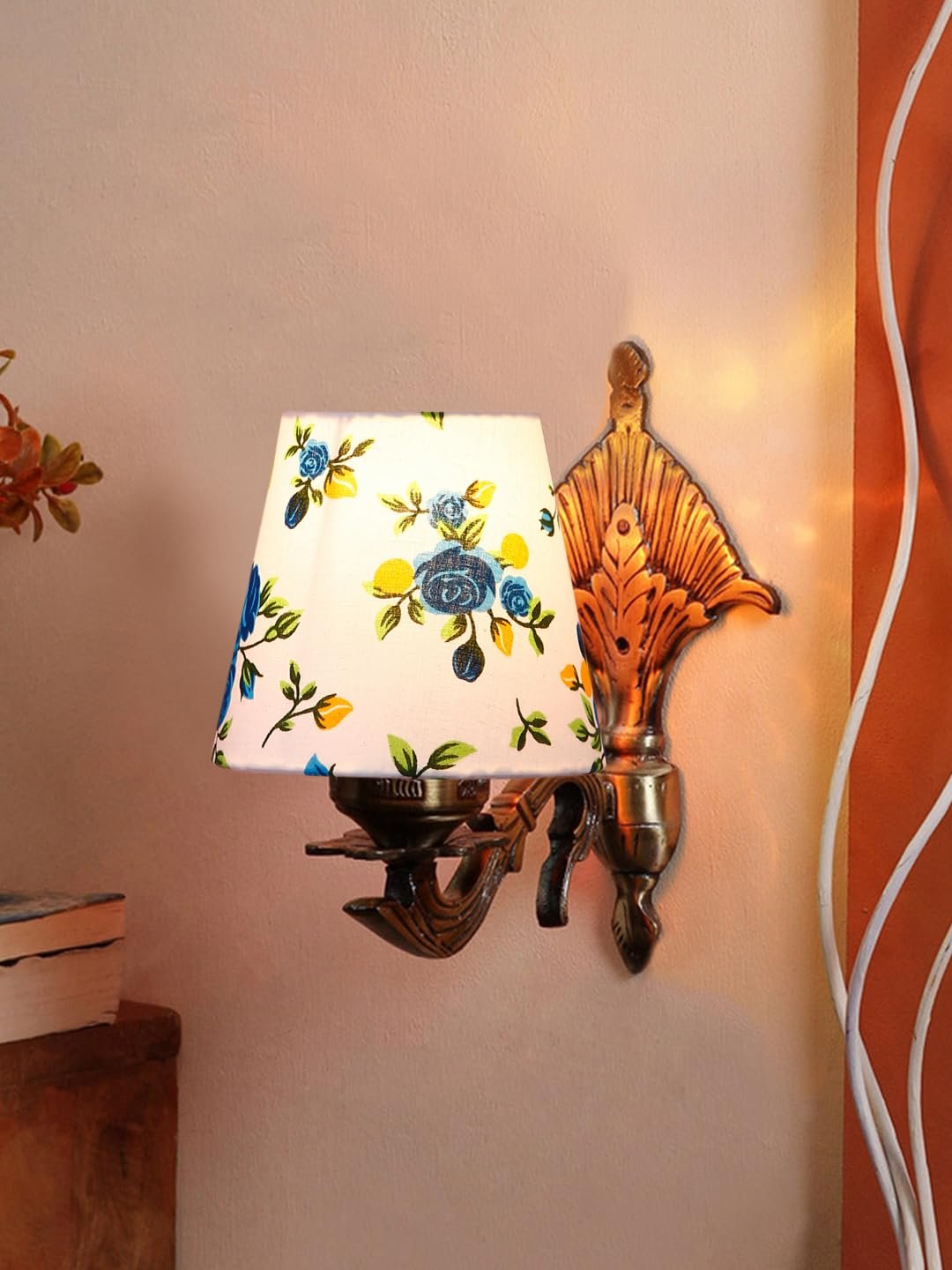 Antique Gold Wall Lamp for Office/Home/Gifting with Cotton conical Printed Shade(7x5.5x9.25) Inches -14