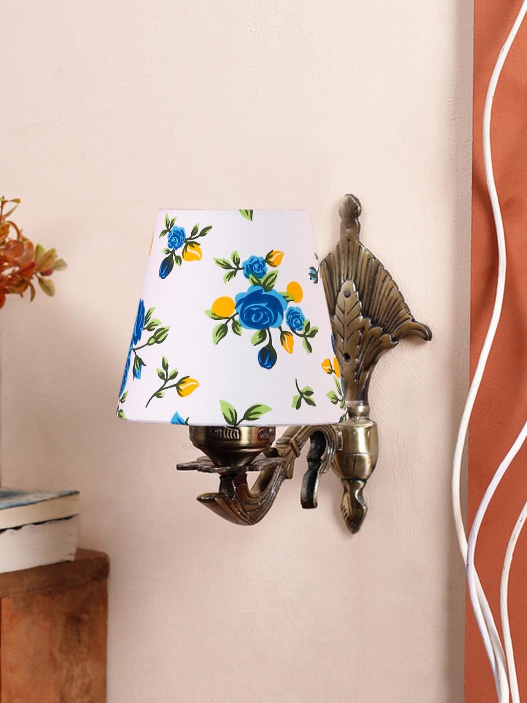 Antique Gold Wall Lamp for Office/Home/Gifting with Cotton conical Printed Shade(7x5.5x9.25) Inches -14