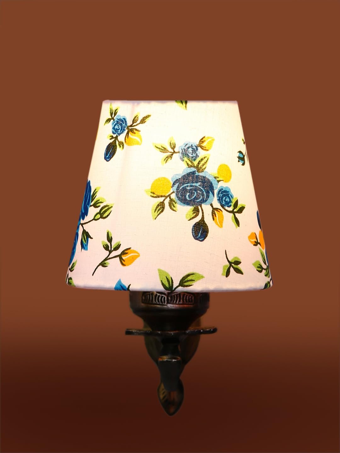 Antique Gold Wall Lamp for Office/Home/Gifting with Cotton conical Printed Shade(7x5.5x9.25) Inches -14